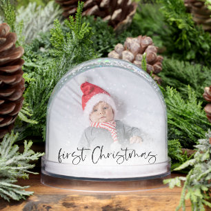 Baby First Christmas 2 Photos Name and Year Snowglobe