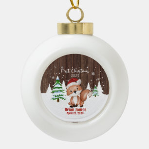Baby First Christmas Animal Fox Ceramic Ball Christmas Ornament