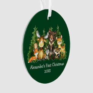 Baby First Christmas Animals Green - PHOTO BACK Ornament