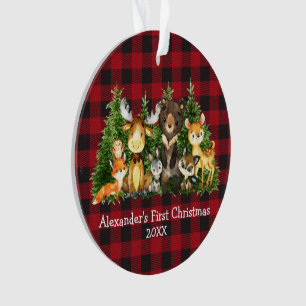 Baby First Christmas Animals Plaid - PHOTO BACK Ornament