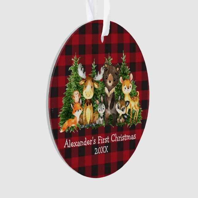 Baby First Christmas Animals Plaid - PHOTO BACK Ornament (Front)