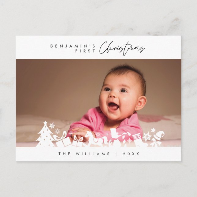 Baby First Christmas, Announcement with Photo Postcard (Front)