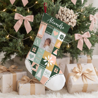 Baby First Christmas Birth Stat Photo & Name Quilt Small Christmas Stocking
