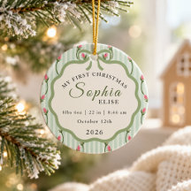 Baby First Christmas Birth Stats Green Floral Rose