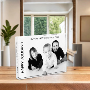 Baby First Christmas Black and White Photo Block