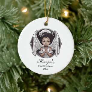 Baby First Christmas Black Angel Ceramic Tree Decoration