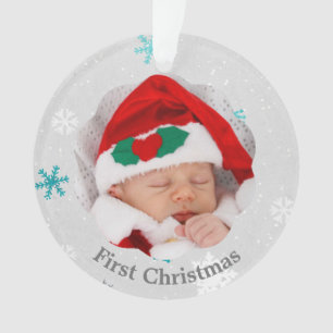 Baby First Christmas Blue Snowflakes Photo Ornament