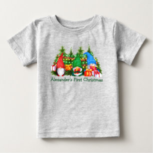 Baby First Christmas Christmas Gnomes Lights Grey T-Shirt