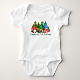 Baby First Christmas Christmas Gnomes Trees Bodysuit