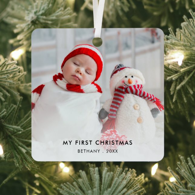 Baby First Christmas Custom Photo Name Year  Metal Tree Decoration (Insitu)