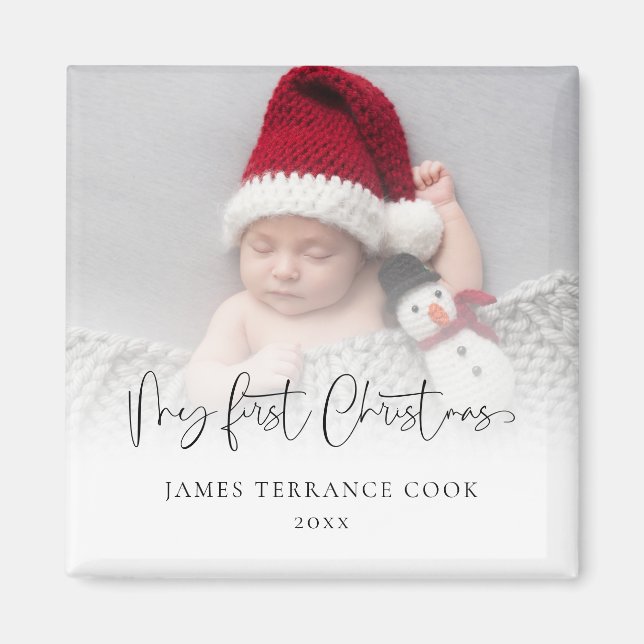 Baby First Christmas Custom Photo Overlay Magnet (Front)