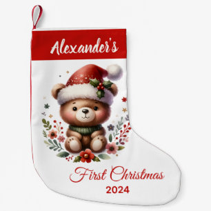 Baby first Christmas cute Bear personalised Small Christmas Stocking