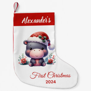 Baby first Christmas cute Hippo personalised Small Christmas Stocking