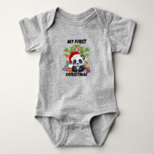 Baby First Christmas Cute Panda Bear Bodysuit