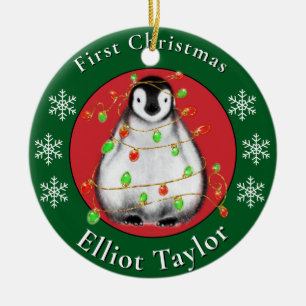 Baby first Christmas cute penquin personalize Ceramic Tree Decoration