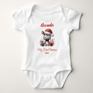 Baby first Christmas cute zebra personalised Bodysuit