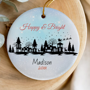 Baby First Christmas Doodle Houses Santa Sleigh Ceramic Tree Decoration