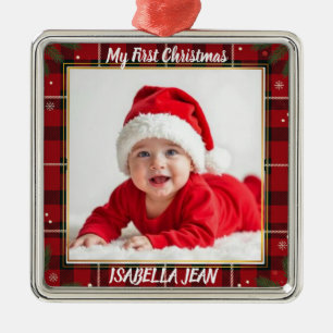 Baby First Christmas Elegant Chic Photo Metal Tree Decoration