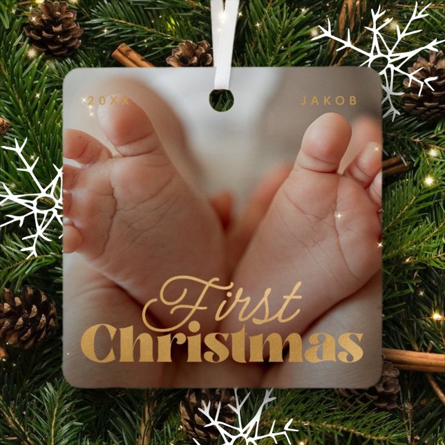 Baby First Christmas Elegant Modern Custom Photo Metal Tree Decoration (Creator Uploaded)