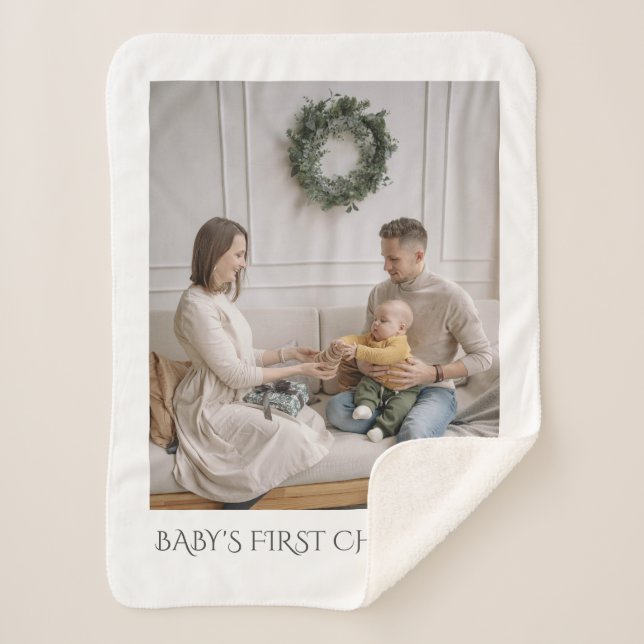Baby First Christmas Family Photo  Sherpa Blanket (Front)
