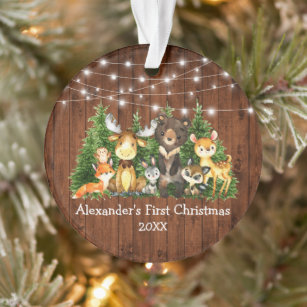 Baby First Christmas Forest Animals Lights Rustic Ornament