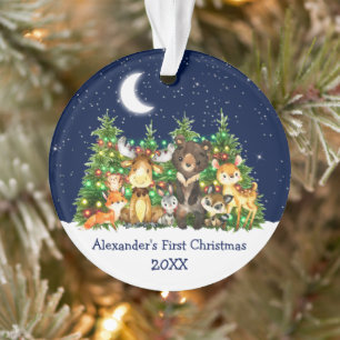 Baby First Christmas Forest Animals Lights Sky Ornament