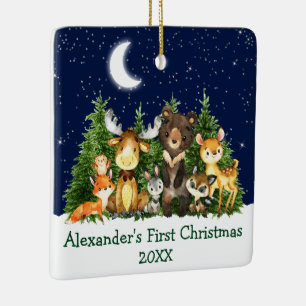 Baby First Christmas Forest Animals - PHOTO BACK Ceramic Ornament