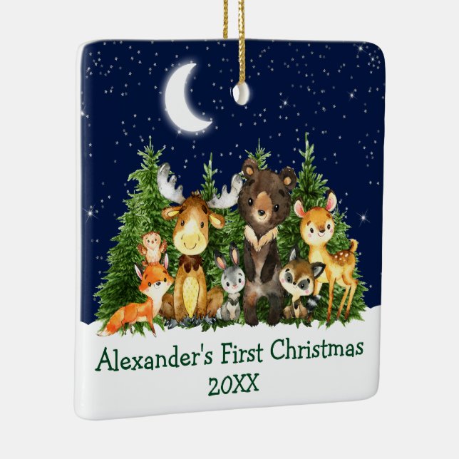 Baby First Christmas Forest Animals - PHOTO BACK Ceramic Ornament (Right)