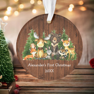 Baby First Christmas Forest Animals Rustic Ornament