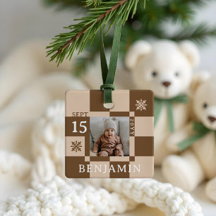 Baby First Christmas Fun Retro Chequerboard Photo Ceramic Ornament