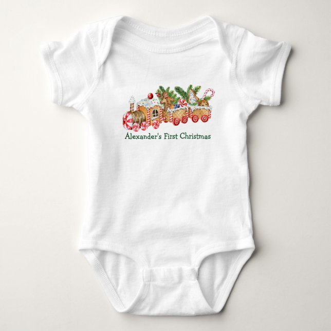 Baby First Christmas Gingerbread Train Candy Bodysuit (Front)