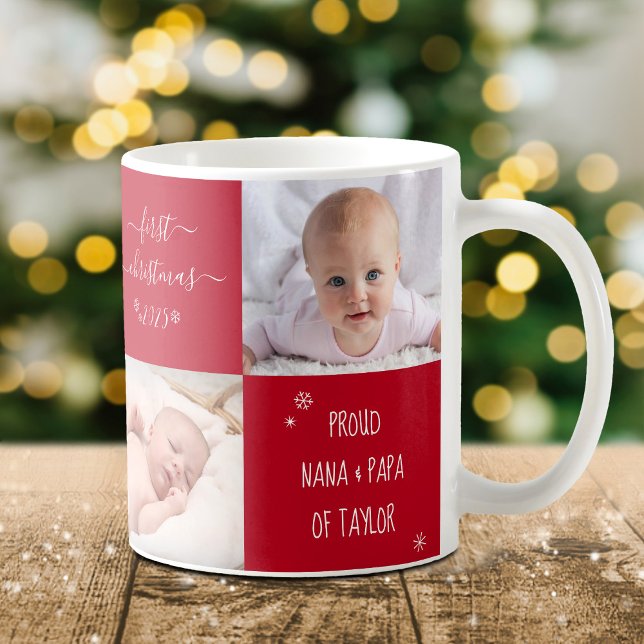 Baby First Christmas Grandparents 4 Photo Custom Coffee Mug (Creator Uploaded)