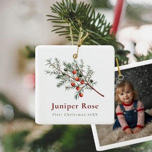 Baby First Christmas Greenery with Photo Ceramic Ornament