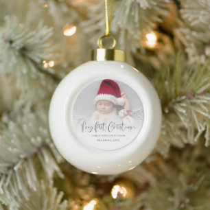 Baby First Christmas Keepsake Photo Overlay  Ceramic Ball Christmas Ornament