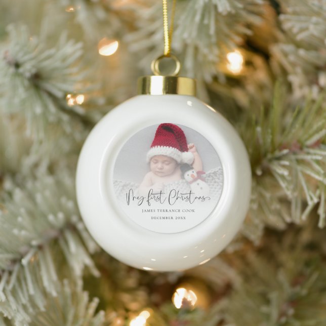 Baby First Christmas Keepsake Photo Overlay  Ceramic Ball Christmas Ornament (Tree)
