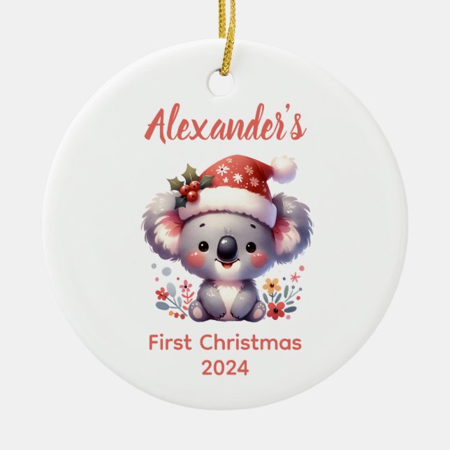 Baby first Christmas Koala Bear Animal Ceramic Tree Decoration (Front)