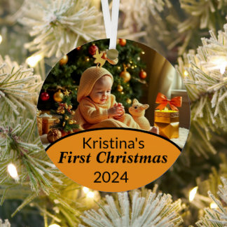 Baby First Christmas Magical Gold Snowflakes Photo Metal Tree Decoration
