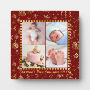 Baby First Christmas Magical Gold Snowflakes Photo Plaque