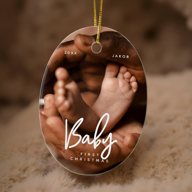 Baby First Christmas Modern Elegant Chic Photo Ceramic Tree Decoration (Creator Uploaded)