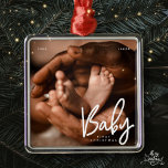 Baby First Christmas Modern Elegant Chic Photo Metal Tree Decoration<br><div class="desc">Design is composed of modern chic typography with sans serif and serif font. Add a custom photo of baby and year.</div>