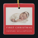 Baby First Christmas Modern Minimalist Photo Ceramic Ornament<br><div class="desc">Design is composed of fun and playful typography with sans serif and serif font. Add a custom photo of your baby,  or change the photo filter.</div>
