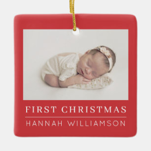 Baby First Christmas Modern Minimalist Photo Ceramic Ornament