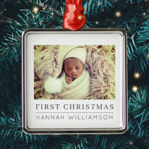 Baby First Christmas Modern Minimalist Photo Metal Tree Decoration