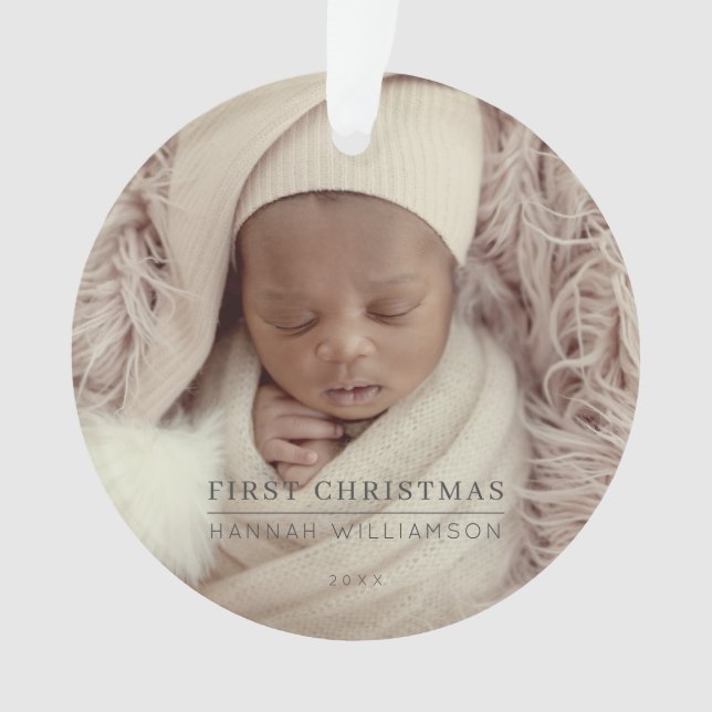 Baby First Christmas Modern Minimalist Photo Ornament (Front)