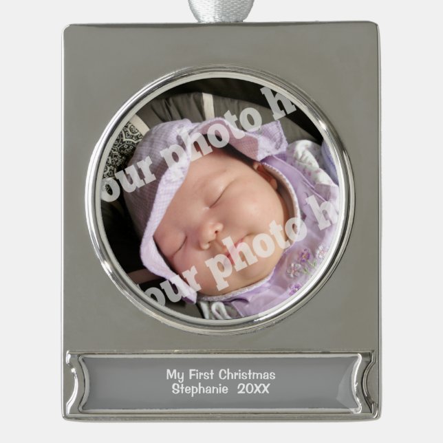 Baby First Christmas Ornament Add Babys Photo (Front)