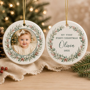 Baby First Christmas Personalised Photo Ceramic Tree Decoration