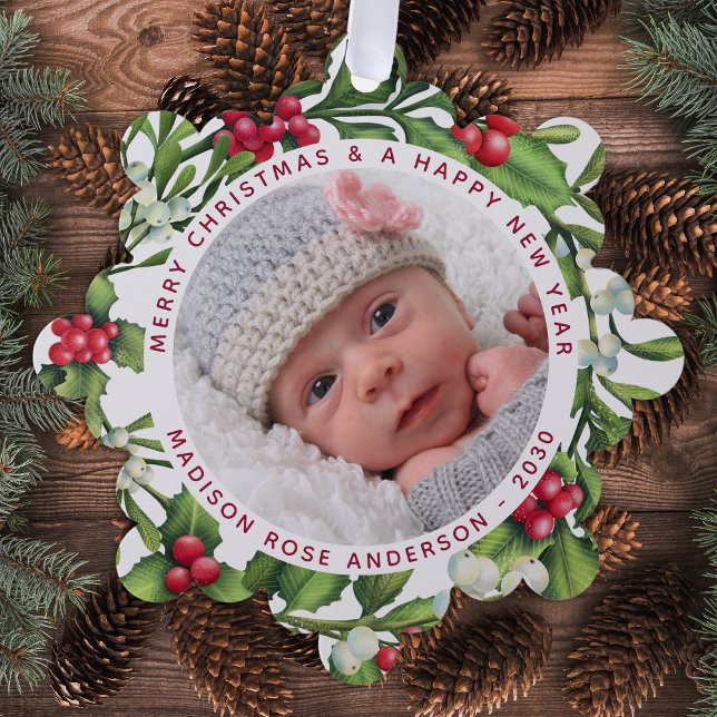 Baby First Christmas Personalised Photo Mistletoe Tree Decoration Card (Creator Uploaded)