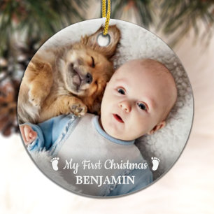 Baby First Christmas Personalised Simple Photo Ceramic Tree Decoration