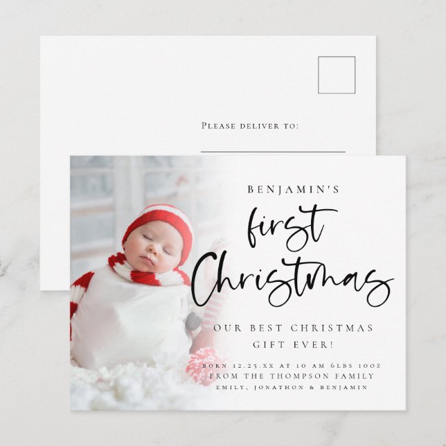 Baby First Christmas Photo Birth Announcement  (Front/Back)