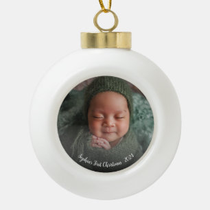 Baby First Christmas Photo Ceramic Ball Christmas Ornament
